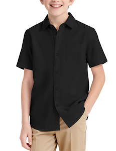 Chemise Oxford 100% coton, manches courtes, uniforme scolaire pour garçons, boutonnée - Product Image 2