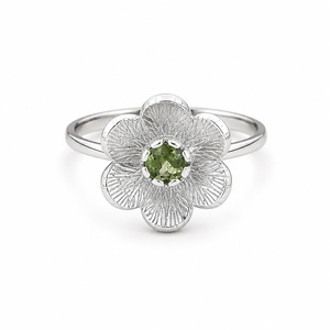 Anillo de Peridoto Natural con Forma de Flor, Plata de Ley 925, Anillo de Piedras Preciosas Hecho a Mano, Joyería Minimalista de Cristal Curativo para Mujer - Product Image 1