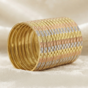 ORO-Z Ethnic Three-Tone Gold Plated <b>Copper</b> Alloy Geometric Stackable <b>Bangles</b> for Women's Wedding - Product Image 3