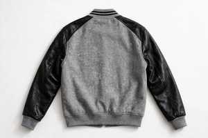 Veste universitaire pour homme en laine avec manches en cuir, style baseball, patch brodé, col rond, décontractée, hiver, polaire, streetwear - Product Image 2