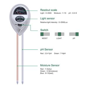 Misuratore della luce dell'umidità pH 3-in-1 per giardinieri e analisti del suolo-<span class=keywords><strong>Tester</strong></span> del suolo multifunzionale - Product Image 3