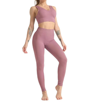 Ensemble de yoga pour femmes de qualité supérieure avec logo personnalisé, sans couture, extensible dans quatre directions, séchage rapide, tenue de sport, soutien-gorge de sport, leggings