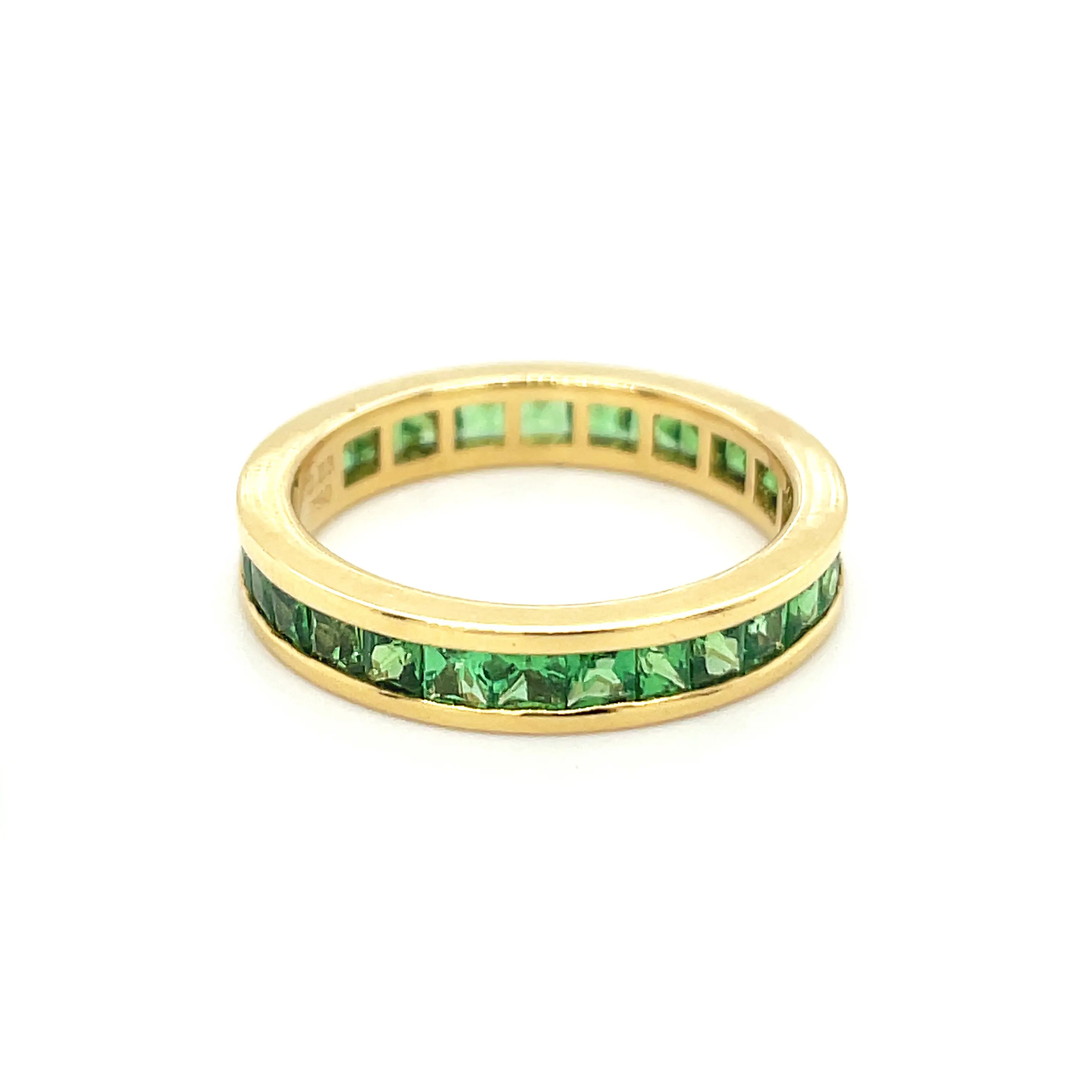 Factory Directly Provide 18K Yellow Gold Natural Green Tsavorite Emerald Princess Shape Ring for Anniversary Gift
