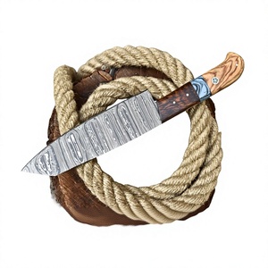 Cuchillo de Caza Artesanal de Acero de Damasco, Hoja Fija de Punta Caída con Espiga Completa, Mango de Madera, Cuchillo de Supervivencia para Exteriores - Product Image 1