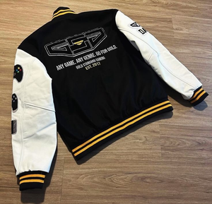 Veste universitaire noire pour homme de haute qualité, faible MOQ, vente en gros, avec manches en cuir, broderie personnalisée, style baseball - Product Image 6