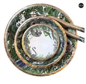Juego de tazones rústicos de madera con borde con diseño de palmera, aptos para lavavajillas, estilo bohemio, para servir comida en fiestas. - Product Image 6