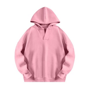 เสื้อฮู้ดสีชมพูแบบยูนิเซ็กซ์ ทรงโอเวอร์ไซส์ สีพื้น ผ้าถักเฟรนช์เทอร์รี่ แขนปกติ ใส่ได้ในฤดูหนาว ระบายอากาศได้ดี - Product Image 1