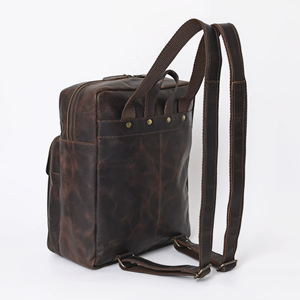 Vintage Style Genuine Leather <b>Backpack</b> Large Capacity Travel and School <b>Backpack</b> - Product Image 3