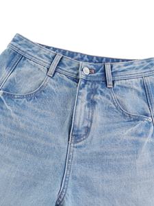 Jean en denim taille haute à jambe large pour femme, en coton délavé, longueur intégrale, décontracté, pour le printemps - Product Image 3
