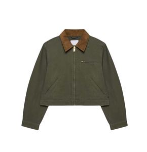 <b>Men</b> Canvas Work wear <b>Jacket</b> Heavy-Duty Vintage Cotton Canvas Zip up <b>Jacket</b> with <b>Corduroy</b> Collar Chest Pocket - Product Image 1