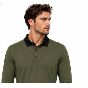 เสื้อโปโลแขนยาวสีเขียวมะกอกสำหรับผู้ชาย คอปกสีดำ สำหรับขี่ม้า ทรงเข้ารูป กระชับรูปร่าง เสื้อขี่ม้า - Product Image 4