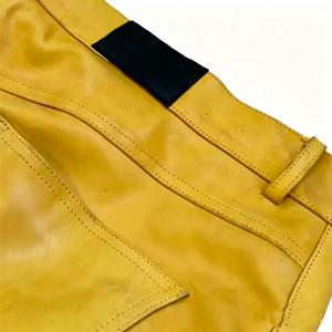 Yellow <b>Leather</b> Bermuda <b>Shorts</b> With Pockets Mid Waist Regular Fit Casual Style Women's <b>Shorts</b> - Product Image 3