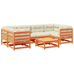 Ensemble de canapés de jardin en bois de pin massif brun ciré avec tissu Oxford et coussins en coton PP - Product Image 2