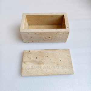 Boîte à mouchoirs en pierre de travertin, faite à la main, moderne, autoportante, accessoire de salle de bain, organisateur de comptoir, décoration - Product Image 1
