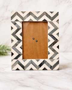 Handmade Bone Inlay Photo <b>Frame</b>, <b>Black</b> White Chevron Pattern Picture <b>Frame</b> For Decor - Product Image 1