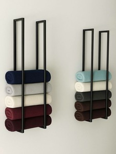 Porte-serviettes minimaliste en métal noir en acier inoxydable, étagère de rangement simple pour salle de bain avec support pour serviettes pliées - Product Image 6