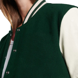 Women's Casual Fashion Sheep Skin <b>Leather</b> Baseball Varsity <b>Jackets</b> Breathable Patchwork Knitted Wear Varisty <b>Jacket</b> - Product Image 6
