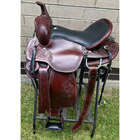 Silla de montar western premium hecha a mano para caballo, de cuero genuino repujado, para carreras de barriles, equitación de placer y ranch, cómoda