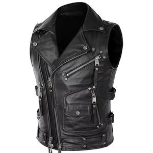 Meilleur gilet en cuir véritable pour homme, style motard, vêtement décontracté, tissu tricoté, taille plus, idéal pour l'hiver - Prix bas - Product Image 3