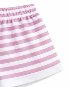 Ensemble décontracté d'été deux pièces pour femme : crop top rayé rose et short, taille élastique, tenue de détente, streetwear, OEM - Product Image 6