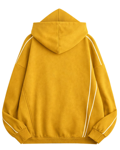 Sudadera con Capucha Amarillo Mostaza para Hombre con Rayas Laterales en Contraste, Estilo Casual Urbano, de Algodón y Felpa, con Bolsillo Canguro - Product Image 6