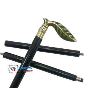 Nouvelle Canne de Marche Moderne Faite à la Main en Bois Noir avec Poignée en Laiton Poli Motif Feuille Verte et Embout en Caoutchouc – Idéale pour les Activités de Plein Air, Cadeau Parfait - Product Image 5