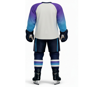 Uniforme de hockey sur glace personnalisé de qualité supérieure, respirant, imprimé, dégradé violet-cyan, manches longues, tenue d'équipe, uniforme de hockey sur glace, service OEM - Product Image 2