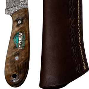 Couteau de chasse à lame fixe avec manche bicolore en bois foncé et résine bleue, couteau de survie pour le camping et la chasse en plein air, lame pleine longueur - Product Image 2
