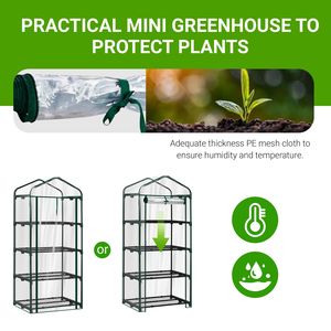 4-Tier Mini serra trasparente in PVC porta con cerniera avvolgibile ripiani rimovibili struttura in acciaio resistente alla ruggine da giardinaggio per interni esterni - Product Image 4