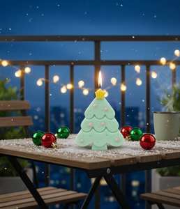 Mint Green Handmade Soy Wax <b>Chocolate</b> Scented Kawaii Christmas Tree Candle Star Topper | Pastel Aesthetic Holiday <b>Ramadan</b> - Product Image 1