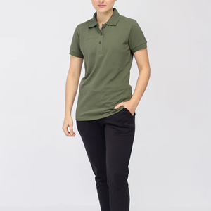 Polo à manches courtes vert olive pour femme Coupe classique Couleur unie 100% coton Tissu Oxford - Product Image 3