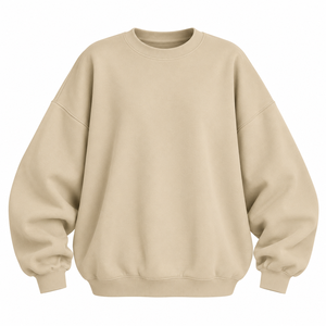 Sweat-shirt surdimensionné beige personnalisé pour femme, col rond, épaules tombantes, vente en gros, mode neutre, fournisseur en vrac, marques USA, Royaume-Uni, Europe - Product Image 1