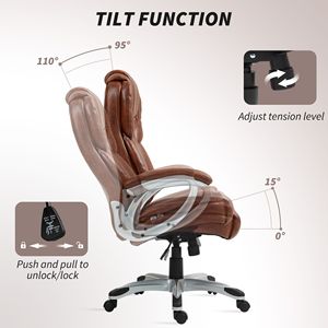 Sedia da Ufficio Direzionale con Cuscino Confortevole, Ruote Girevoli, Altezza Regolabile, Schienale Alto, Colore Marrone con Base in Nylon - Product Image 6