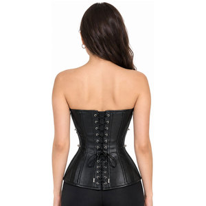 Women PU Leather <b>Corset</b> With Rivet Decoration Front Lace-Up Tummy Control Shapewear Firm Support <b>Black</b> Women <b>Corset</b> - Product Image 3