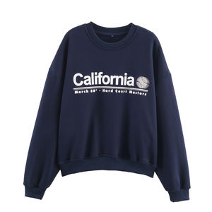 Sudadera Oversize Casual de Moda para Mujer 2025, Color Azul Marino, Cuello Redondo, Estampado de Letras, Hombros Caídos, Manga Larga - Product Image 1