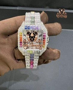 Montre carrée de luxe Ruha Enterprise, bracelet en acier inoxydable, cadran analogique orné de pierres précieuses, affichage de la date, montre unisexe - Product Image 2