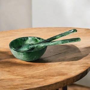 Bol en résine fait main, glaçure verte craquelée, style Wabi Sabi, pour fruits et en-cas, usage domestique - Product Image 2