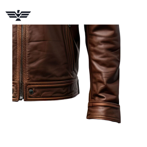 Chaqueta de Cuero Marrón para Hombre con Cierre de Cremallera, Cuello Alto, Bolsillos con Solapa, Logotipo Frontal y Transpirable - Product Image 6
