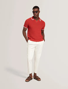 Polo en tricot à pointes rouges pour homme, coton Pima, manches courtes, pull texturé - Product Image 3