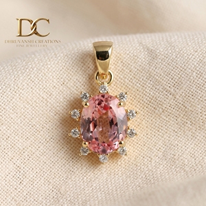 14KT <b>Solid</b> Yellow <b>Gold</b> <b>Pendant</b> Charm With Lab Grown Diamond & Padpardscha Sapphire IGI Certified Fine Jewelry for Women's - Product Image 6