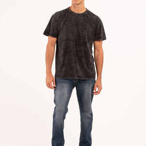 Men's Regular Fit <b>Long</b> Short Sleeve O-Neck <b>T</b>-<b>Shirt</b> 100% Cotton Washed Solid <b>Black</b> Casual Jersey Knitted Front Quick Dry - Product Image 3