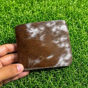 Handmade <b>Genuine</b> <b>Leather</b> Bifold <b>Wallet</b> With Hair-On Cowhide Vintage Style Short Fold Closure Unisex Daily Use - Product Image 1