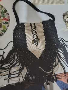 Sac en macramé fait main avec des paillettes dorées, style bohème, sac fourre-tout beige 100% artisanal - Product Image 3
