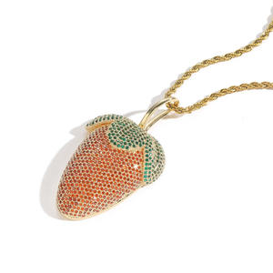 Mejor Precio: Colgante de Fresa con Cristales de Estrás y Micro Pavé, Charm de Fruta para Uso Diario, Estilo Unisex Adorable, ¡En Venta! - Product Image 5