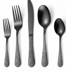 Elegant <b>Black</b> Matte Finish Flatware <b>Set</b> With Ornate Handles Dishwasher Safe Metal <b>Cutlery</b> For Wedding Table Settings - Product Image 1