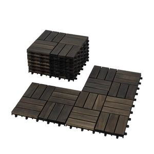 10 Pezzi Piastrelle a Incastro in Legno di Acacia 30x30 cm Marrone Scuro con Motivo a Scacchi Bordi Scanalati Ignifughe per Pavimentazione Esterna - Product Image 5