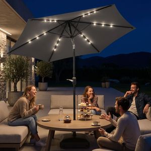 Ombrellone da Patio Solare a LED da 2,7 m con Manovella Inclinabile a Pulsante, 6 Stecche, in Poliestere Impermeabile per Cortile, Palestra, Esterni, Mercato - Product Image 6