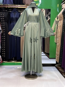 Abaya Musulmana Tradicional de Manga Larga con Cuentas y Lentejuelas, Estilo Dubai, Hecha a Mano, para Bodas, Transpirable, con Cuello en V, Venta al Por Mayor - Product Image 4