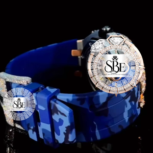 Montre de luxe pour homme de qualité supérieure, cadran blanc squelette simple de 41 mm en acier inoxydable, mouvement à quartz ETA sertie de diamants, verre saphir - Product Image 2