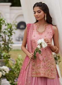 Pakistani Classic 100% Silk <b>Floor</b>-Length Nikah Dresses with Pearls Crystal Tassel - Product Image 3